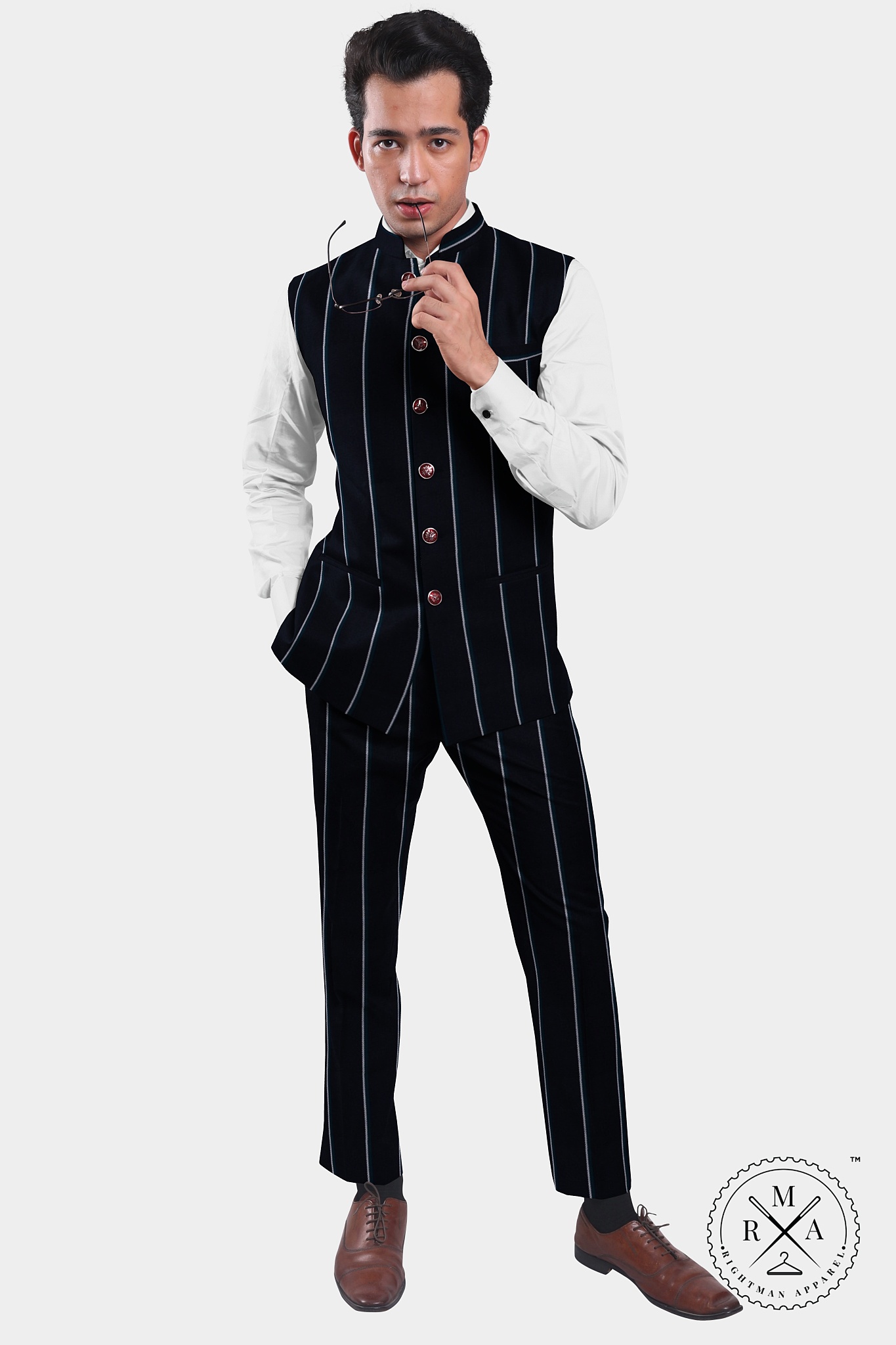 Navy Blue Pinstripe Half Jacket SU26